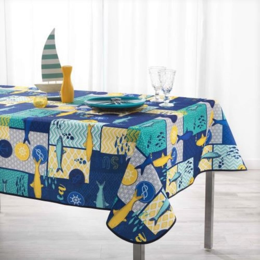 60" SQUARE LAGOON MARIN BLUE PROVENCE TABLECLOTH